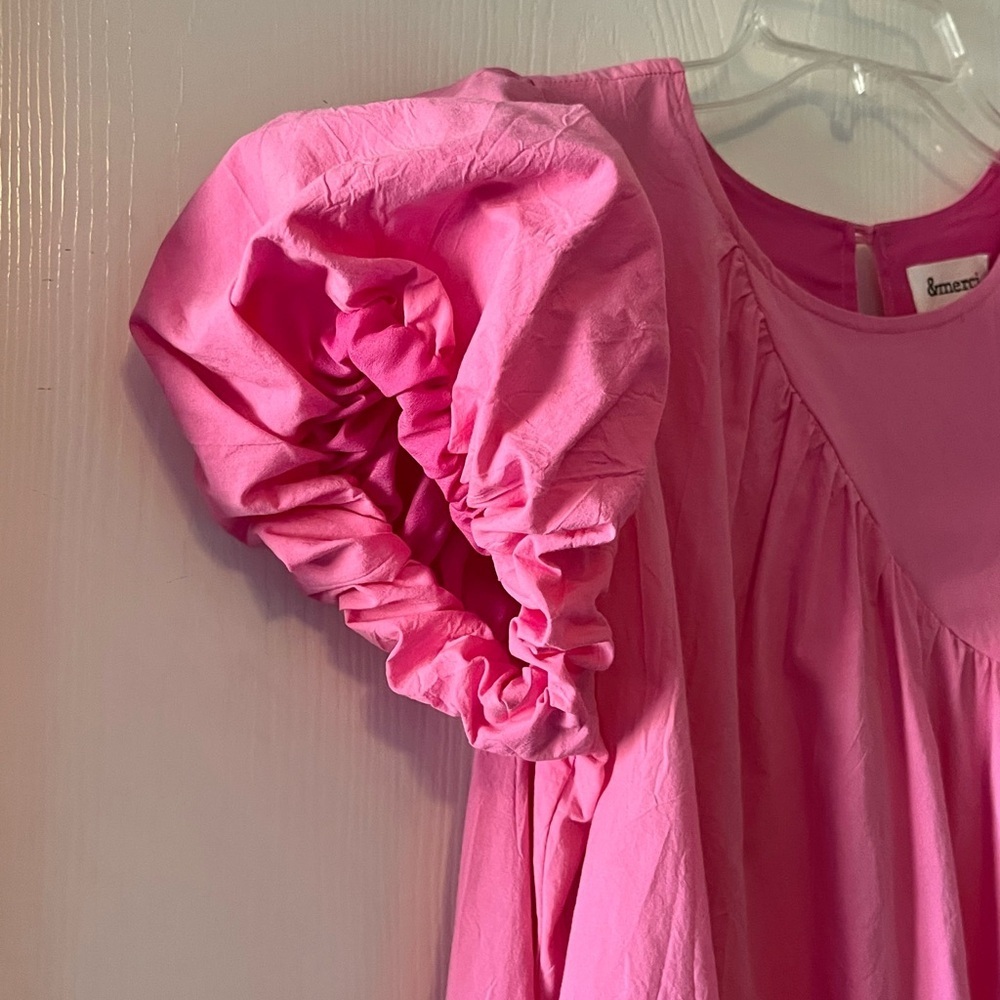 &merci Bubblegum Pink Babydoll Mini Dress with Puff Sleeves - Picture 5 of 11